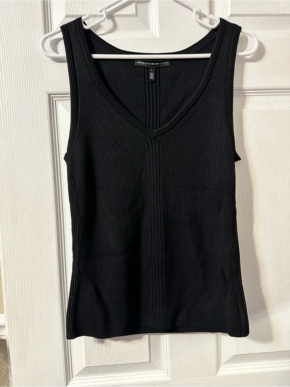 White House Black Market Black Ribbed V-Neck Knit Tank